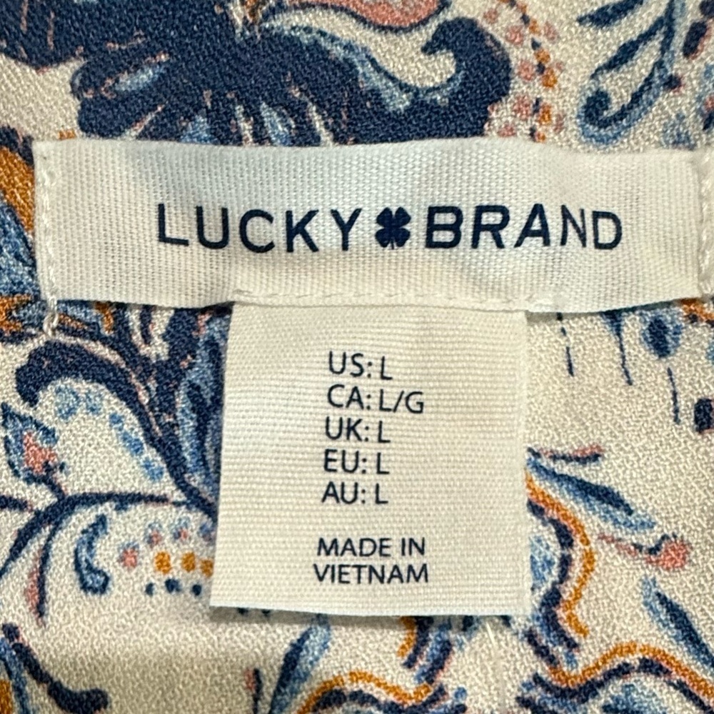 Lucky Brand Puff Dolman Sleeve Boho Floral Midi Dress Ruffle Hem Sz L NWT - Picture 7 of 9